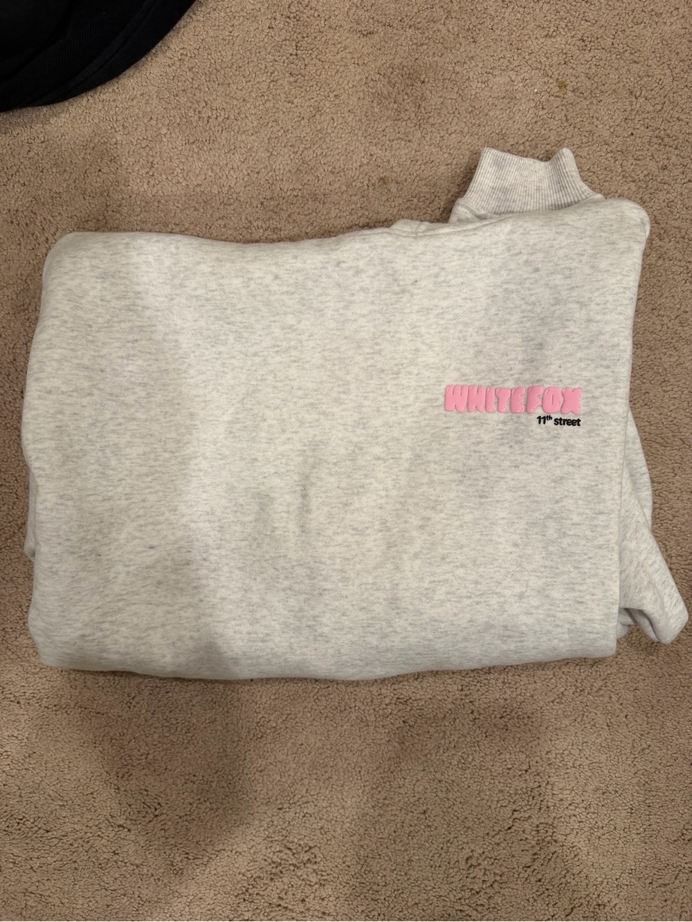 White Fox Boutique Light Gray Crewneck Sweatshirt with Pink Logo